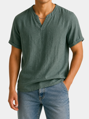 LAURENT MONACO | CHEMISE EN LIN À MANCHES COURTES À COUPE DÉTENDU POUR HOMME