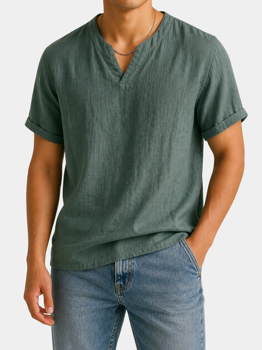 LAURENT MONACO | CHEMISE EN LIN À MANCHES COURTES À COUPE DÉTENDU POUR HOMME