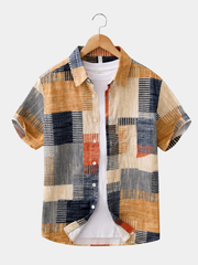 LAURENT MONACO | CHEMISE À MANCHES COURTES PATCHWORK POUR HOMMES