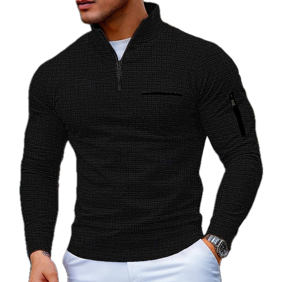 LAURENT MONACO | SWEAT-SHIRT À COL QUART DE FERMETURE ÉCLAIR ET BLOCS DE COULEURS POUR HOMMES
