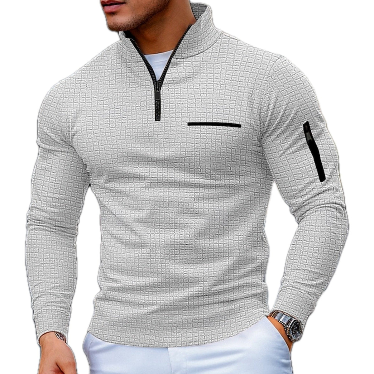 LAURENT MONACO | SWEAT-SHIRT À COL QUART DE FERMETURE ÉCLAIR ET BLOCS DE COULEURS POUR HOMMES