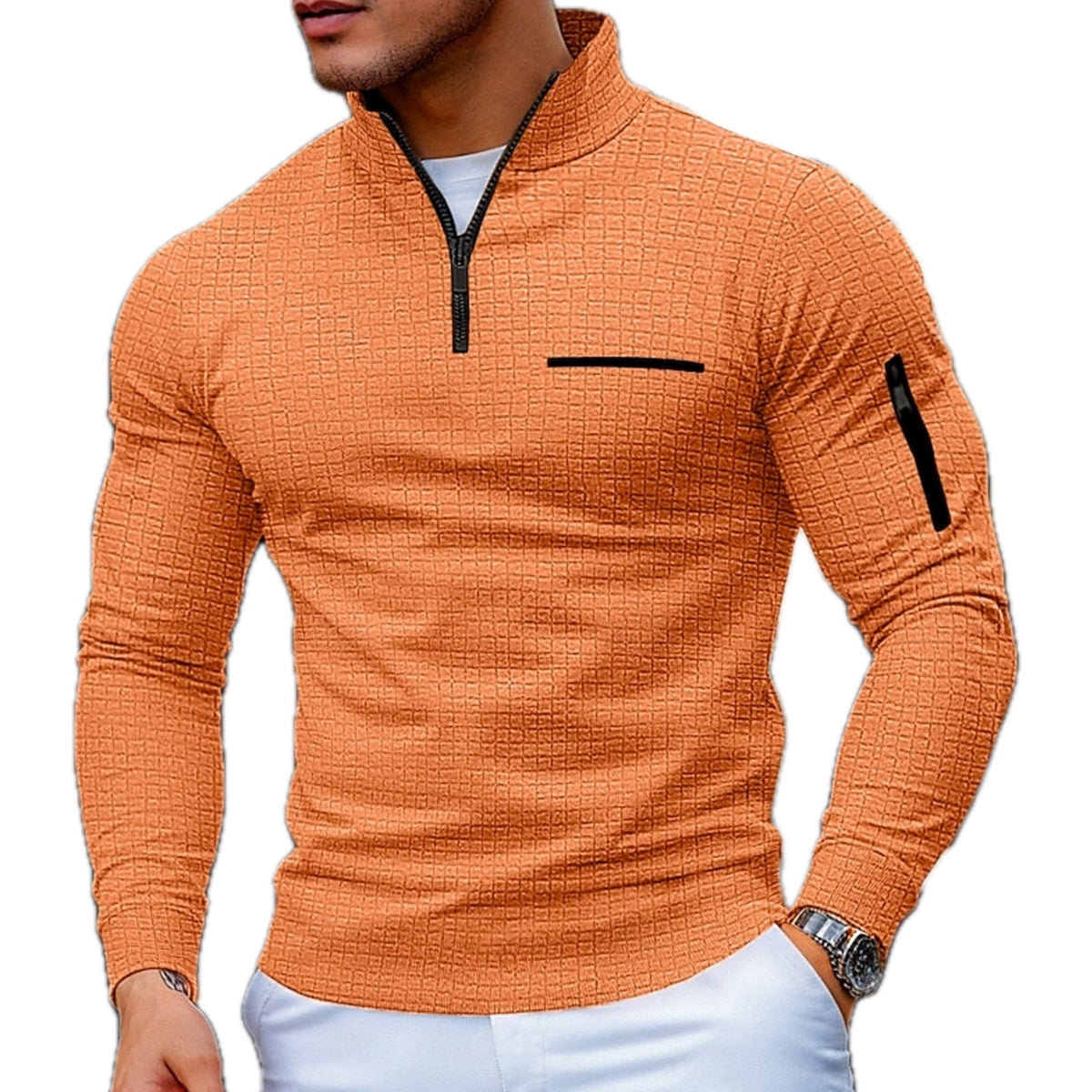 LAURENT MONACO | SWEAT-SHIRT À COL QUART DE FERMETURE ÉCLAIR ET BLOCS DE COULEURS POUR HOMMES