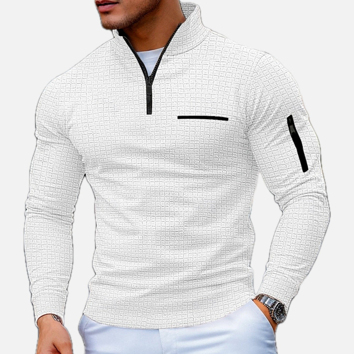 LAURENT MONACO | SWEAT-SHIRT À COL QUART DE FERMETURE ÉCLAIR ET BLOCS DE COULEURS POUR HOMMES