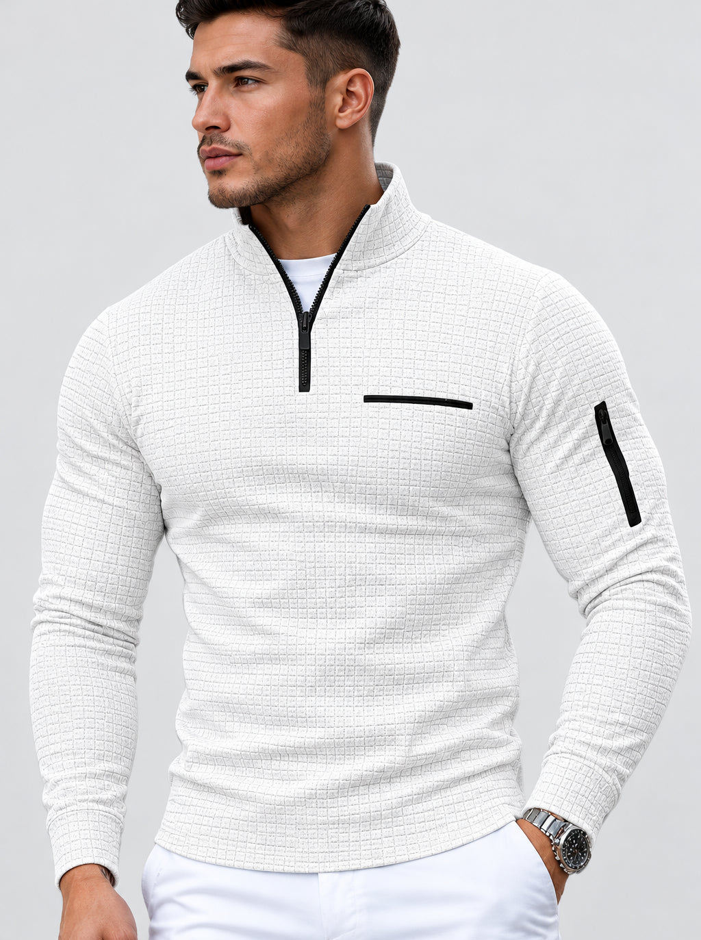 LAURENT MONACO | SWEAT-SHIRT À QUART DE FERMETURE ÉCLAIR POUR HOMMES