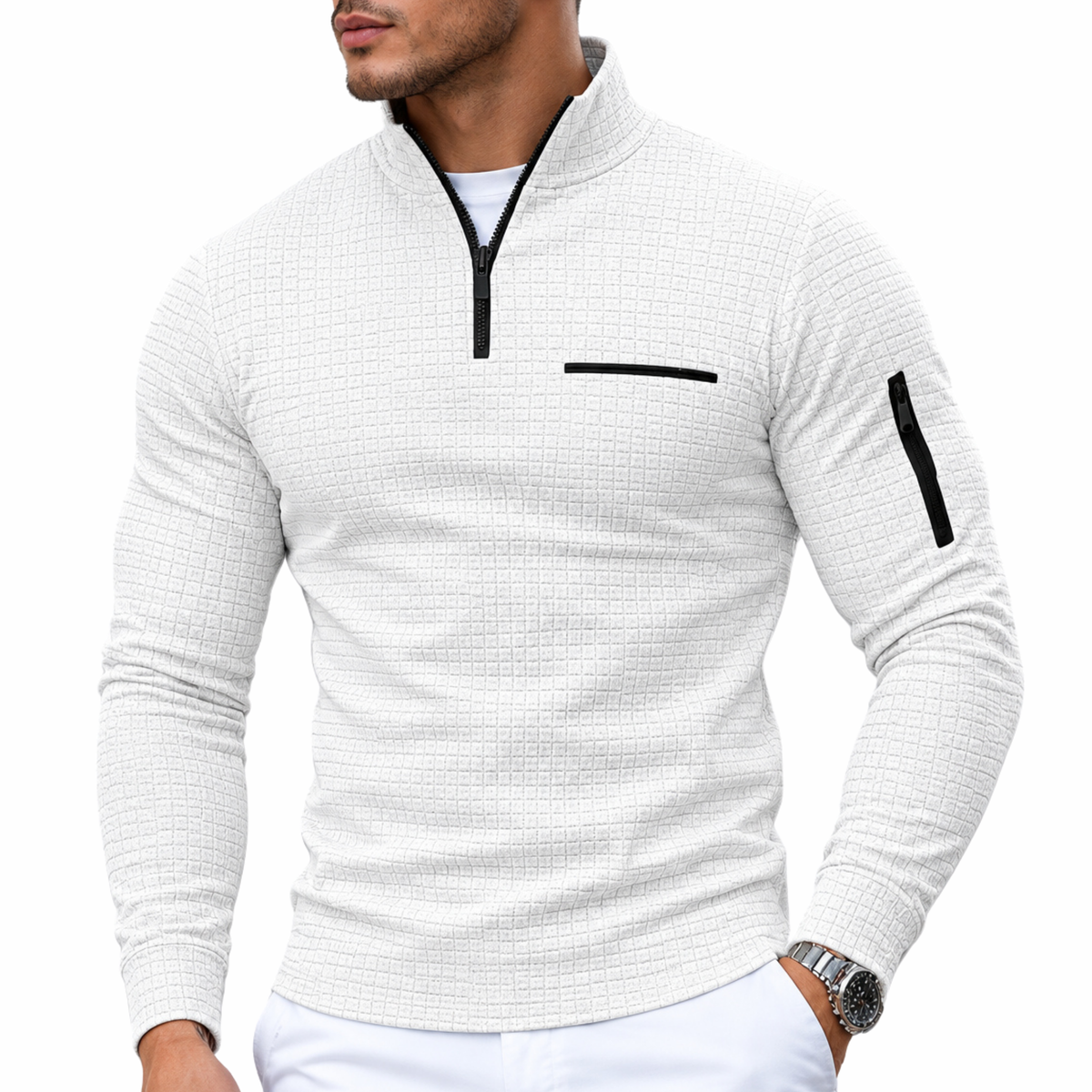 LAURENT MONACO | SWEAT-SHIRT À QUART DE FERMETURE ÉCLAIR POUR HOMMES