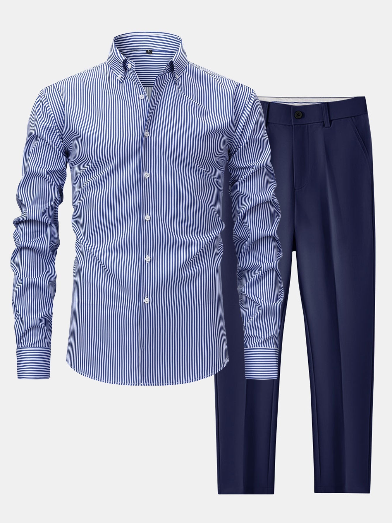 CHEMISE À MANCHES LONGUES À RAYURES AVEC BOUTONS & PANTALONS SLIM FIT À JAMBES AFFINÉES