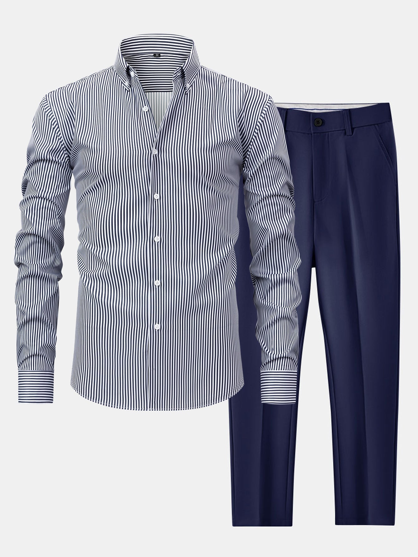 CHEMISE À MANCHES LONGUES À RAYURES AVEC BOUTONS & PANTALONS SLIM FIT À JAMBES AFFINÉES