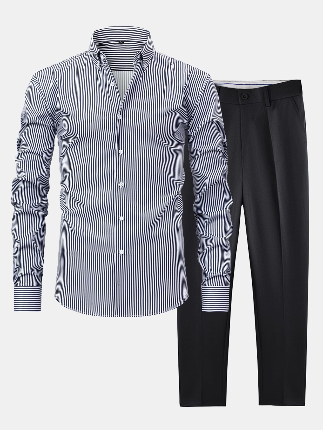 CHEMISE À MANCHES LONGUES À RAYURES AVEC BOUTONS & PANTALONS SLIM FIT À JAMBES AFFINÉES