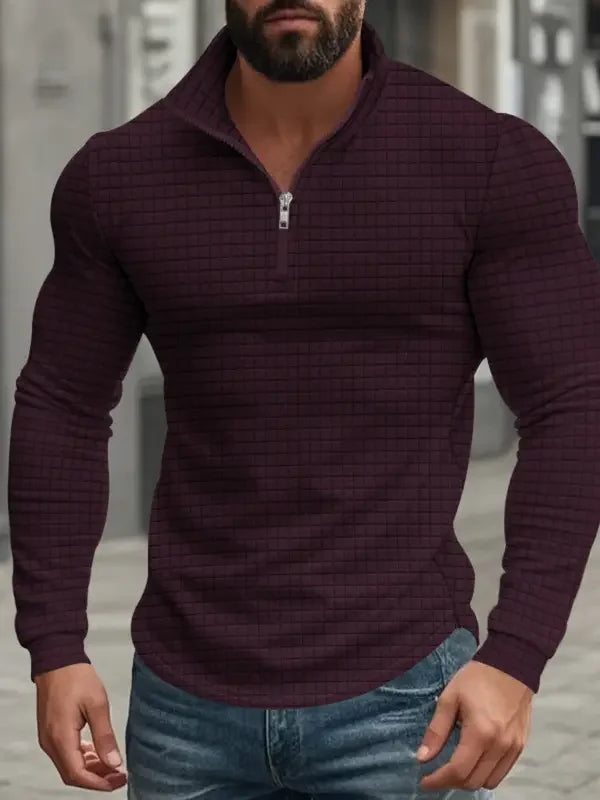LAURENT MONACO | SWEAT-SHIRT RÉTRO À CARREAUX AVEC DEMI-FERMETURE ÉCLAIR POUR HOMMES