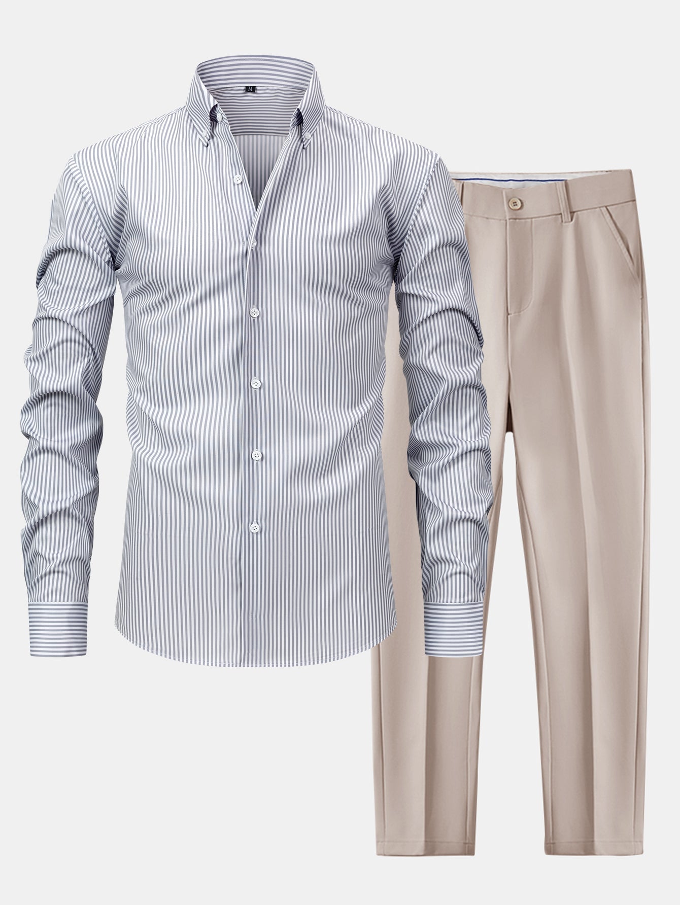 CHEMISE À MANCHES LONGUES À RAYURES AVEC BOUTONS & PANTALONS SLIM FIT À JAMBES AFFINÉES