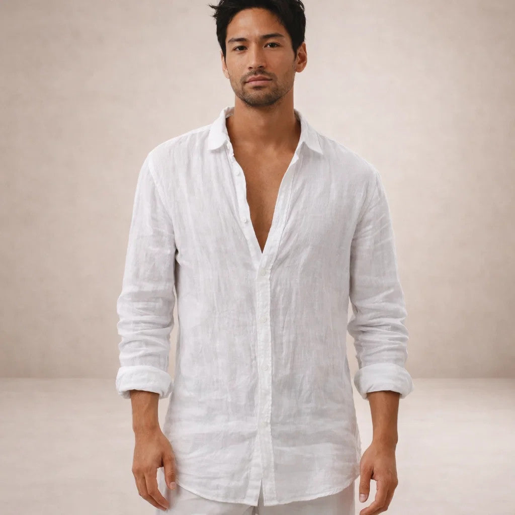 LAURENT MONACO | CHEMISE EN LIN À COL OUVERT POUR HOMMES