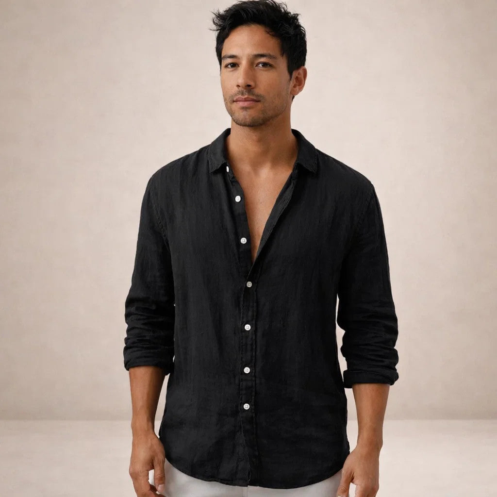 LAURENT MONACO | CHEMISE EN LIN À COL OUVERT POUR HOMMES