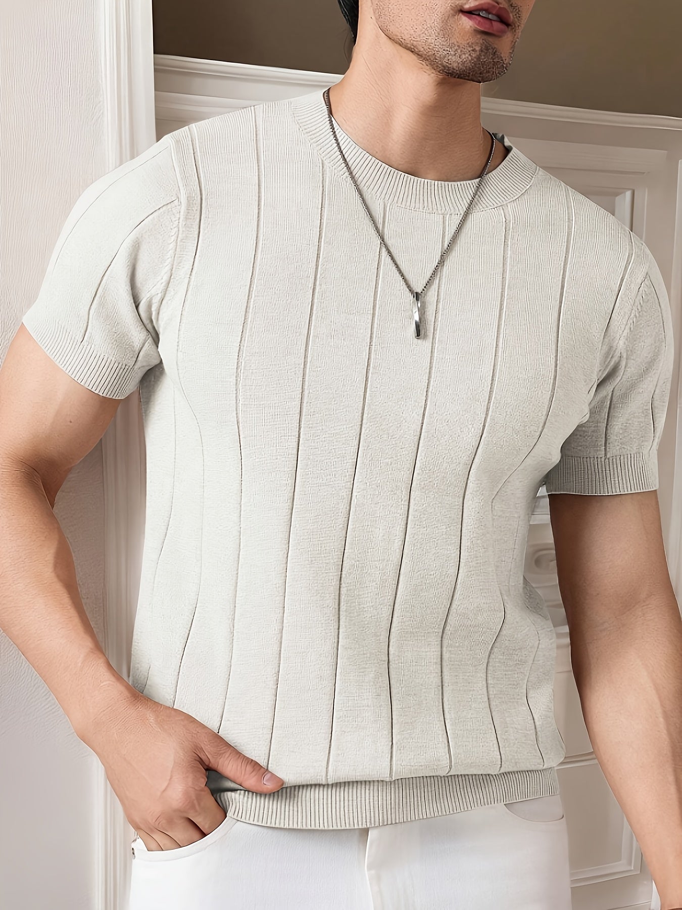 LAURENT MONACO | T-SHIRT EN MAILLE À RAYURES POUR HOMMES