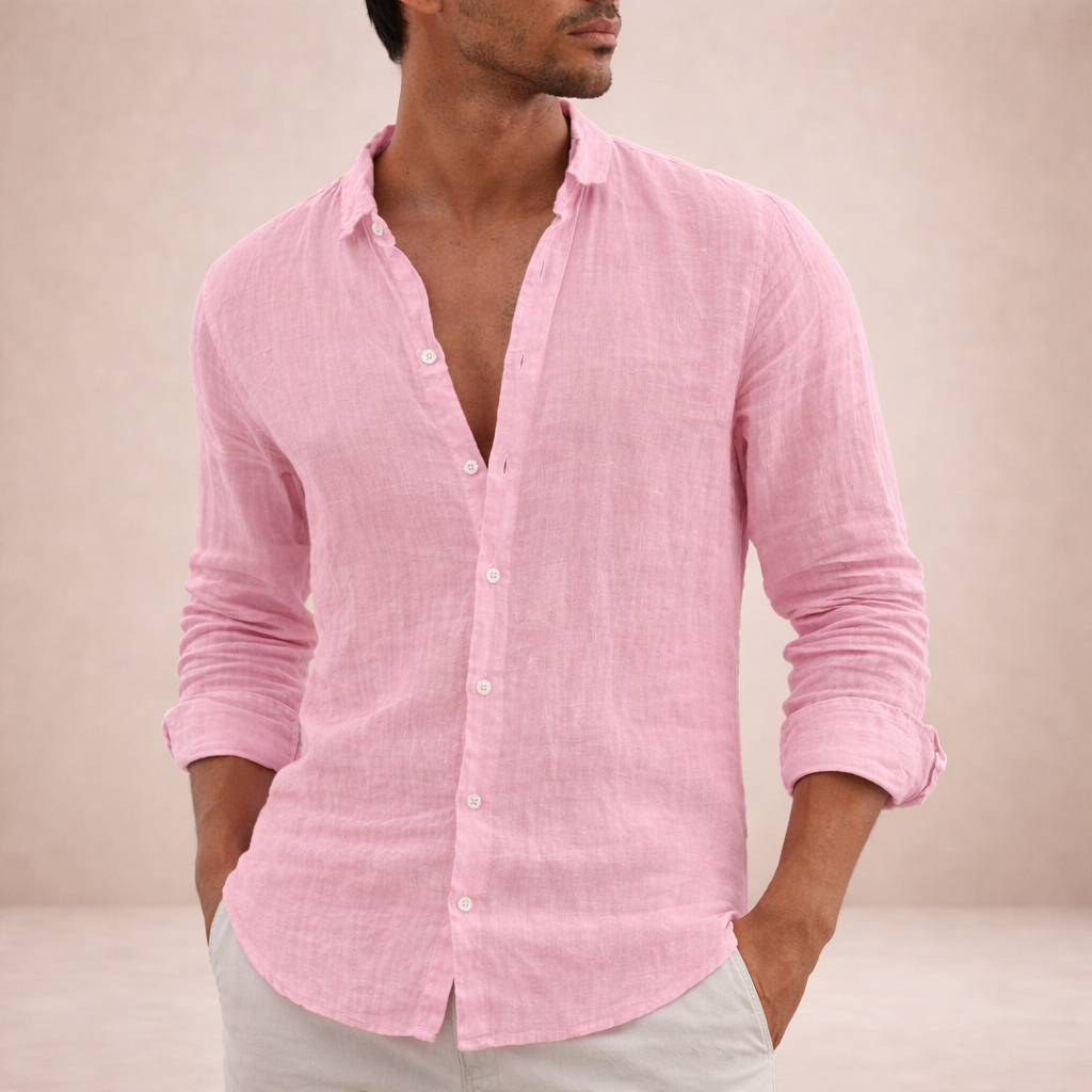 LAURENT MONACO | CHEMISE EN LIN À COL OUVERT POUR HOMMES
