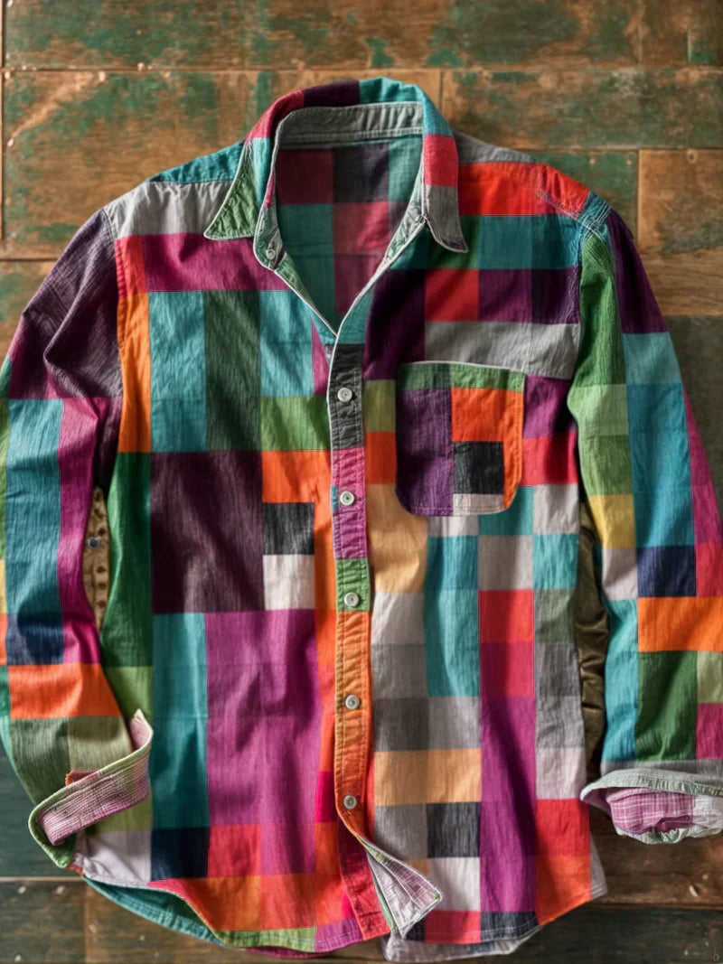 LAURENT MONACO | CHEMISE À MANCHES LONGUES PATCHWORK COLORBLOCK POUR HOMME