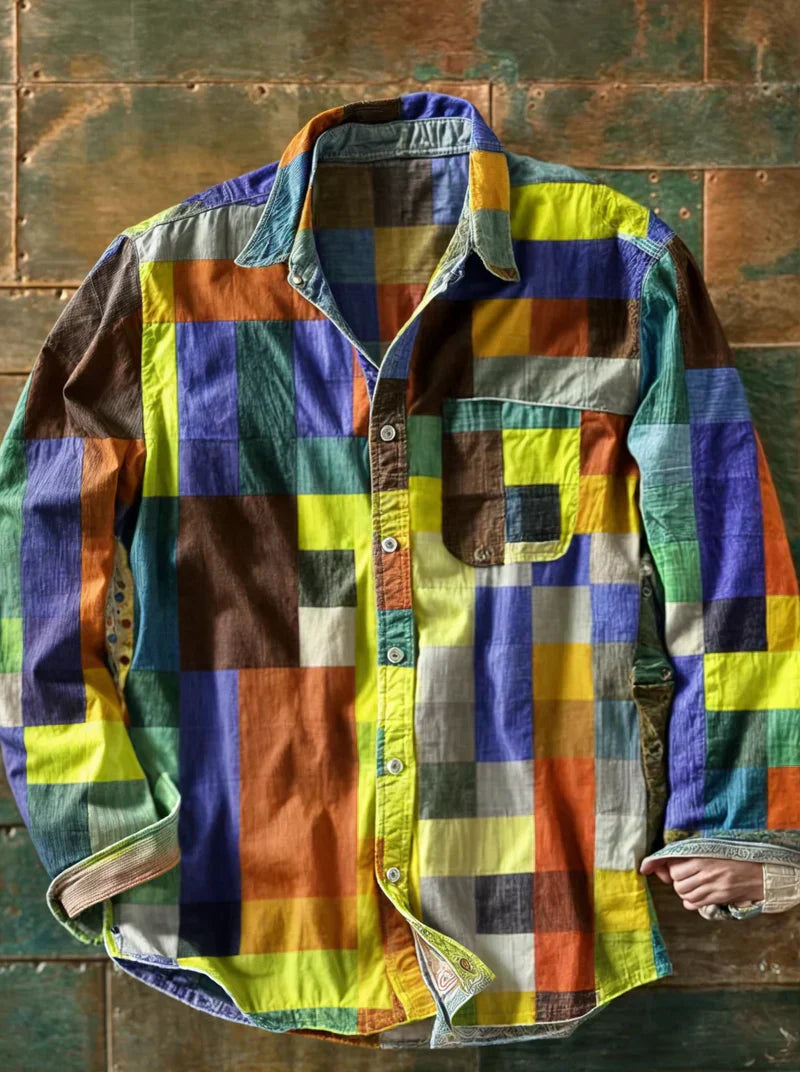 LAURENT MONACO | CHEMISE À MANCHES LONGUES PATCHWORK COLORBLOCK POUR HOMME