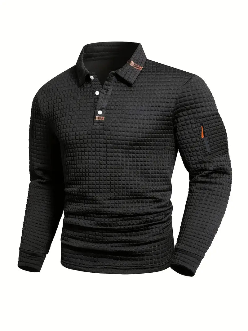 LAURENT MONACO | POLO À MANCHES LONGUES EN TISSU GAUFFRÉ POUR HOMMES
