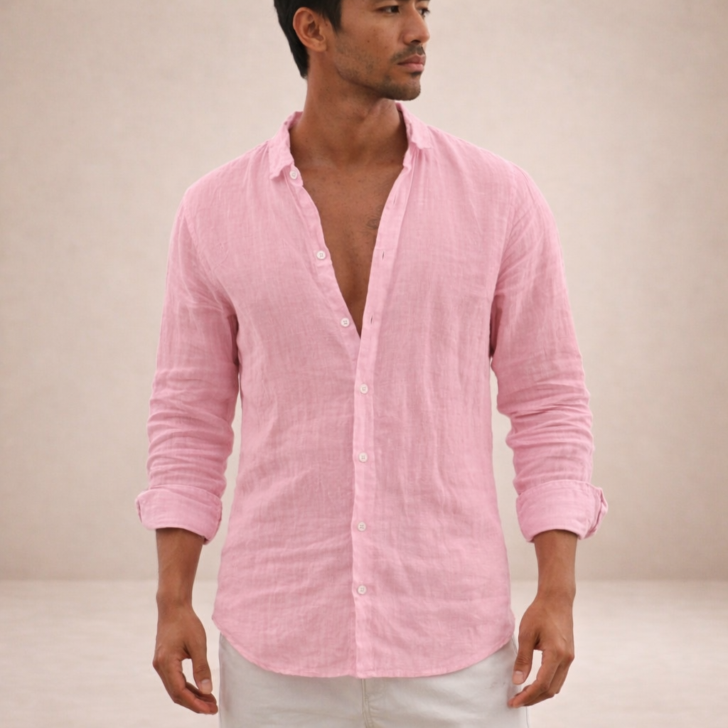 LAURENT MONACO | CHEMISE EN LIN À COL OUVERT POUR HOMMES