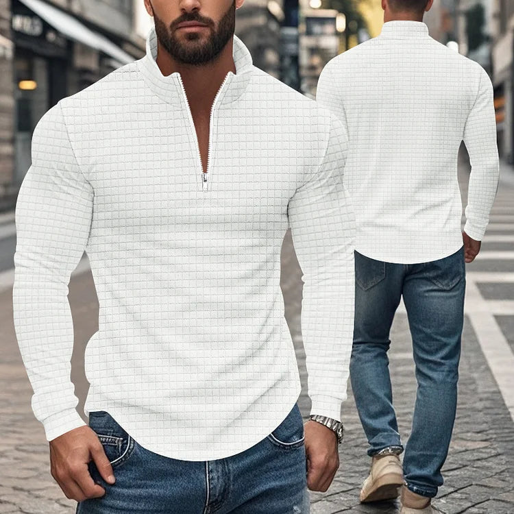 LAURENT MONACO | SWEAT-SHIRT RÉTRO À CARREAUX AVEC DEMI-FERMETURE ÉCLAIR POUR HOMMES