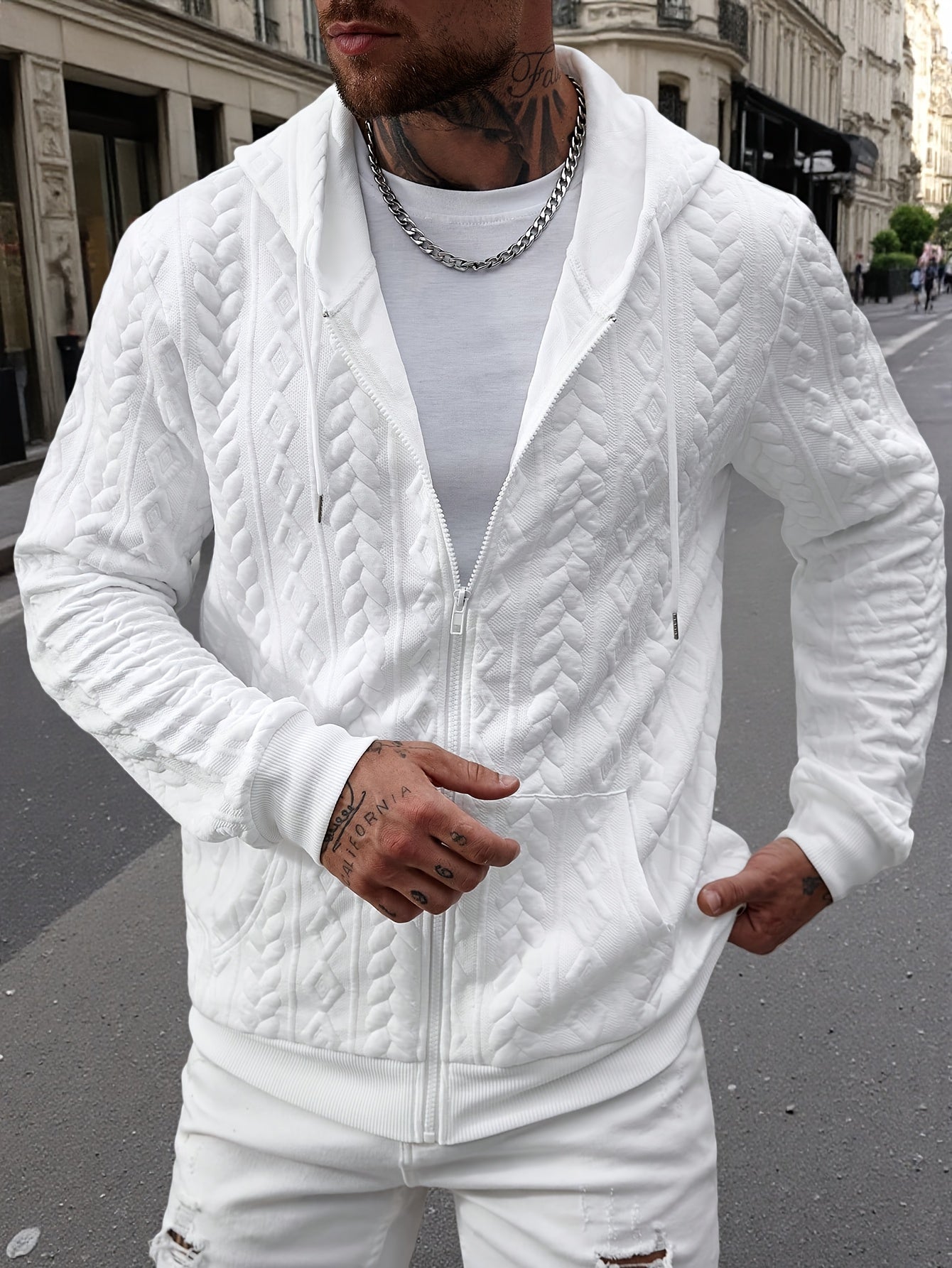 LAURENT MONACO | SWEAT À CAPUCHE EN MAILLE GÉOMÉTRIQUE POUR HOMMES