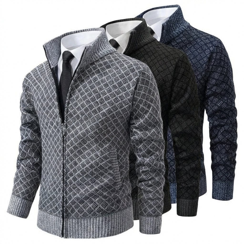 LAURENT MONACO | PULL MATELASSÉ À MOTIF DE LOSANGES ET FERMETURE ÉCLAIR POUR HOMMES
