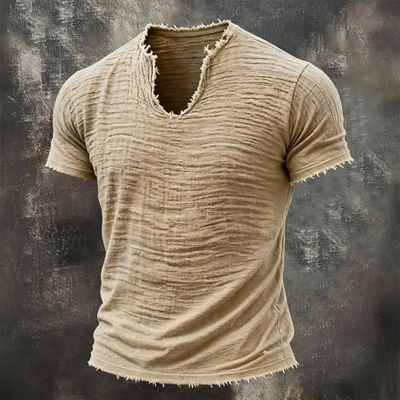 LAURENT MONACO | T-SHIRT À COL EN V DÉLAVÉ POUR HOMMES