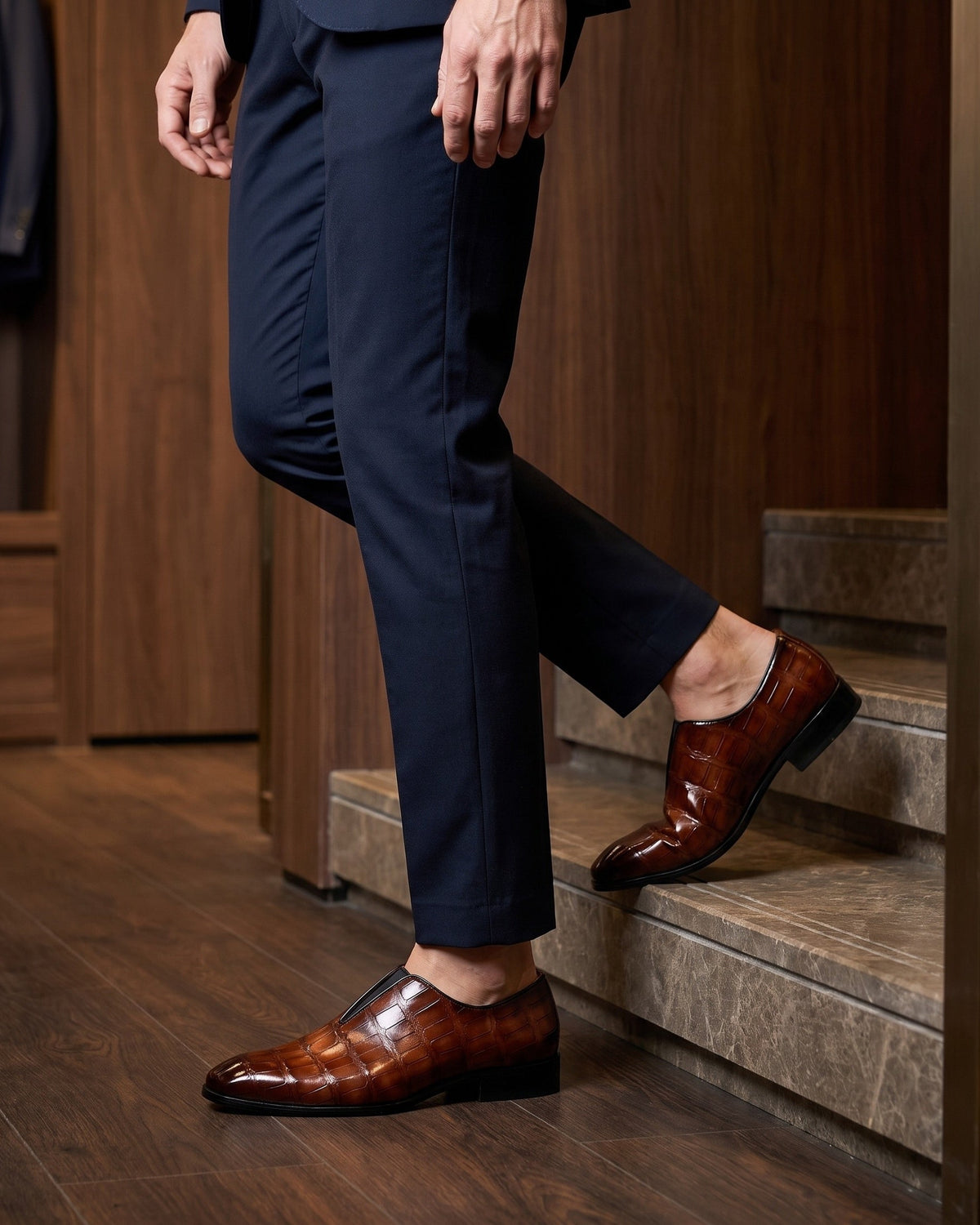 LAURENT MONACO | MOCASSINS EN CUIR IMITATION CROCODILE POUR HOMMES