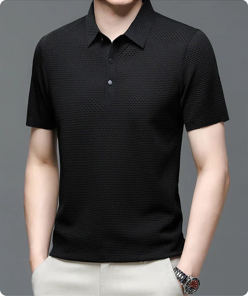 LAURENT MONACO | POLO TEXTURÉ À MANCHES COURTES POUR HOMME
