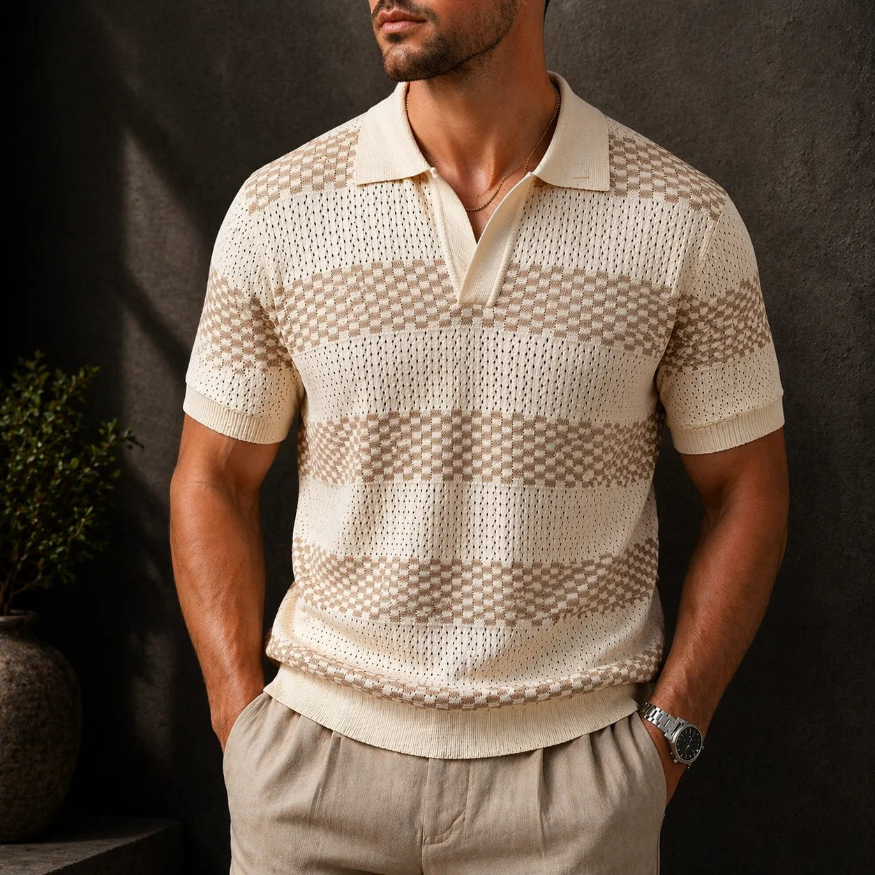 LAURENT MONACO | CHEMISE À RAYURES ET COL OUVERT POUR HOMMES