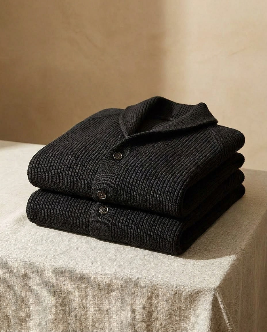 LAURENT MONACO | CARDIGAN À COL CHALUE EN TRICOT COURRANT POUR HOMMES