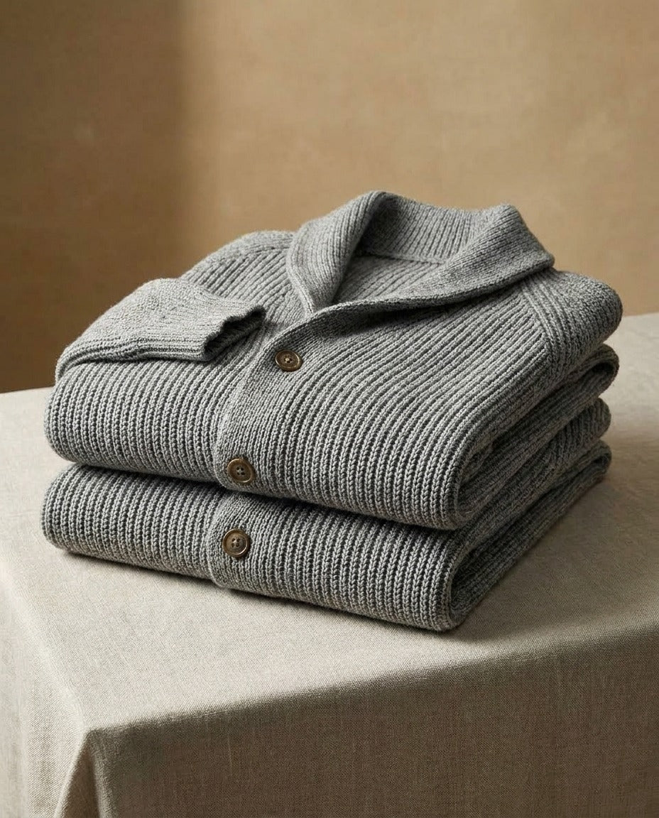 LAURENT MONACO | CARDIGAN À COL CHALUE EN TRICOT COURRANT POUR HOMMES