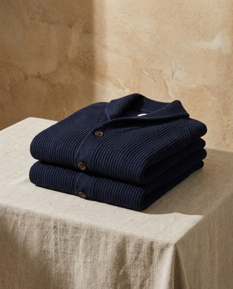 LAURENT MONACO | CARDIGAN À COL CHALUE EN TRICOT COURRANT POUR HOMMES